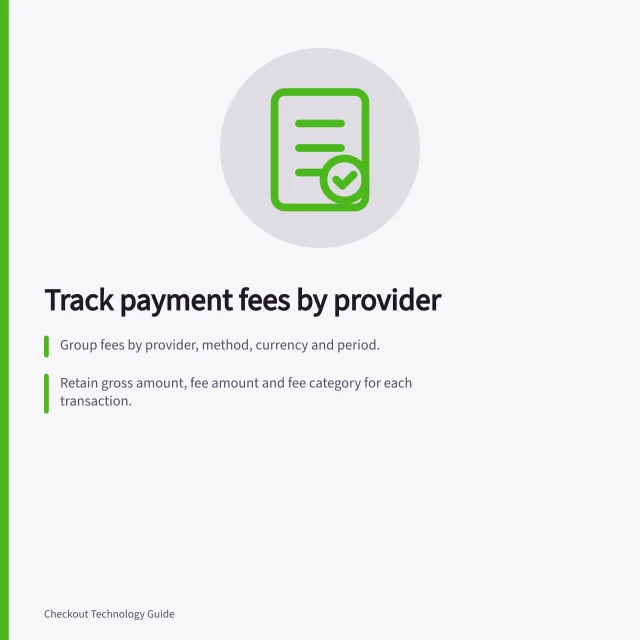 Track payment fees by provider: Group fees by provider, method, currency and period.; Retain gross amount, fee amount and fee category for each transaction.; Check fee totals against provider balance or fee report before comparing methods. Tracking payment fees by provider and method